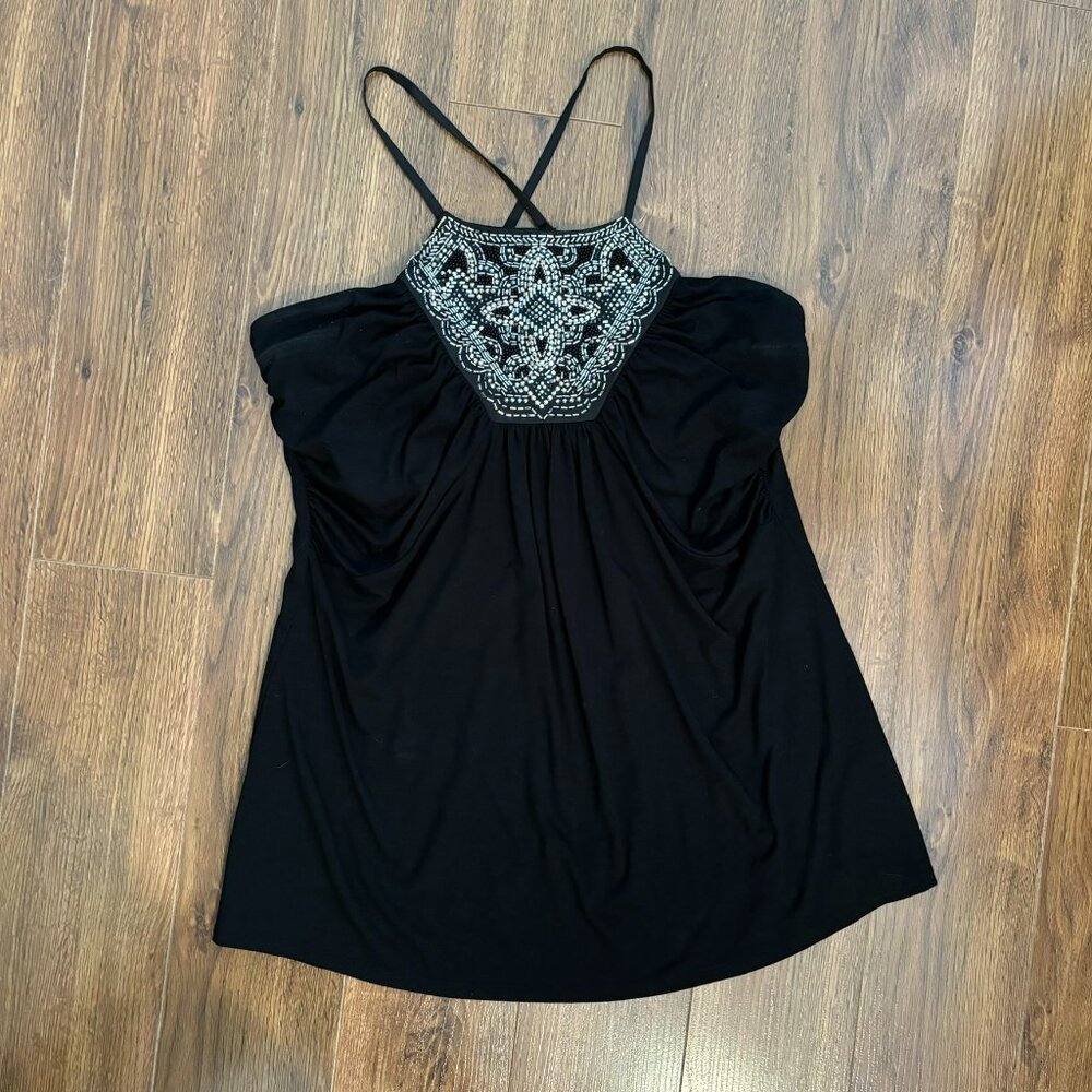 White House Black Market Embellished Cami Built in Bra Black S Small